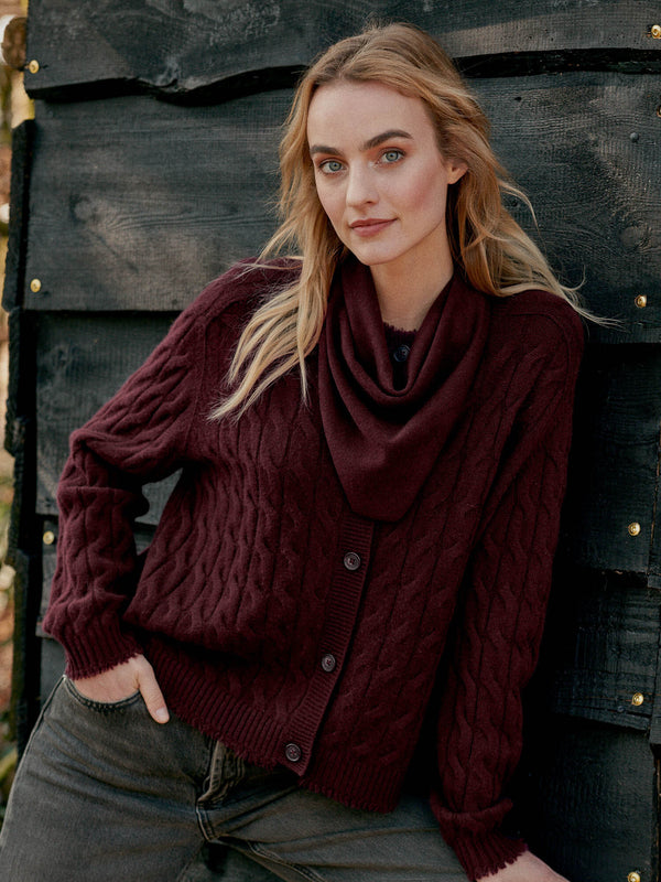 Organic Cashmere Cable Knit Cardigan With Fringes