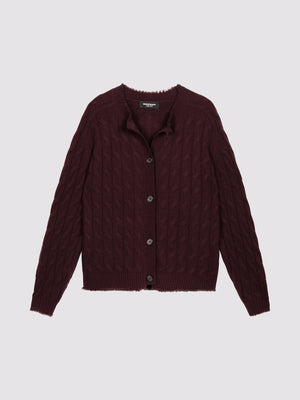 Organic Cashmere Cable Knit Cardigan With Fringes