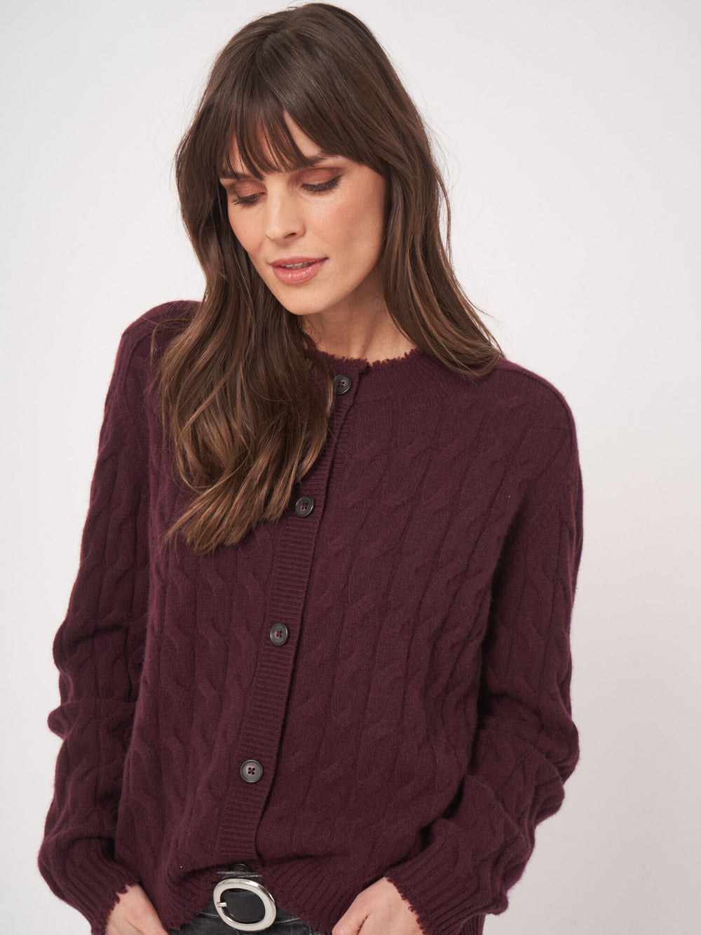 Organic Cashmere Cable Knit Cardigan With Fringes