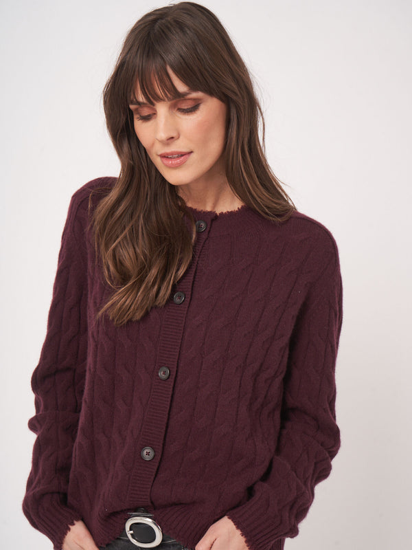Organic Cashmere Cable Knit Cardigan With Fringes