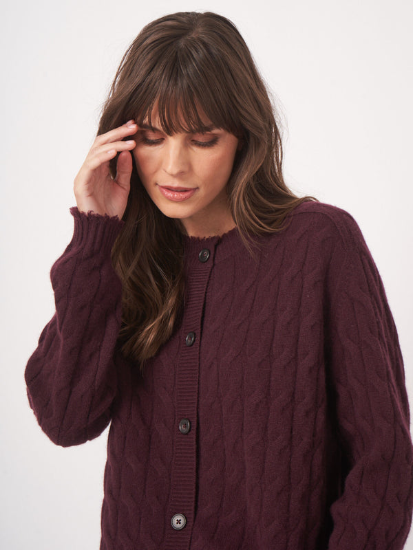 Organic Cashmere Cable Knit Cardigan With Fringes