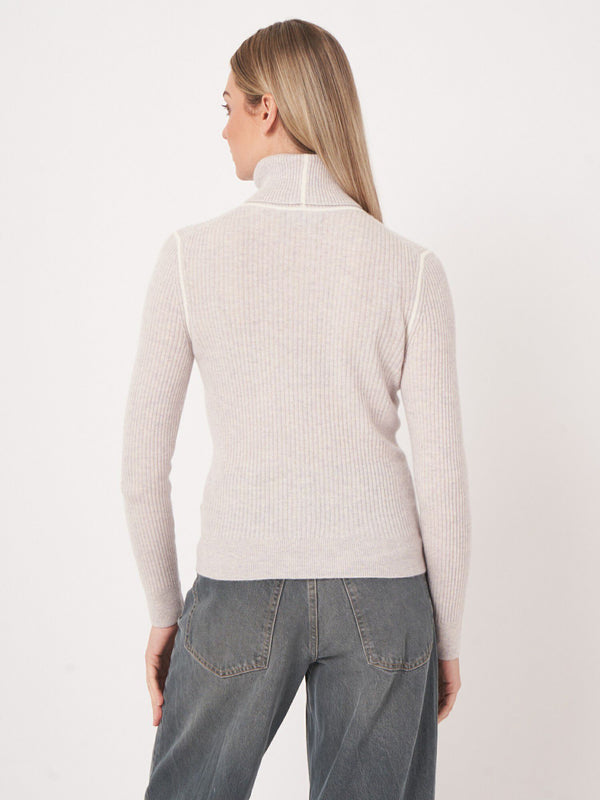 Organic Cashmere Rib-Knit Turtleneck Sweater - Snow