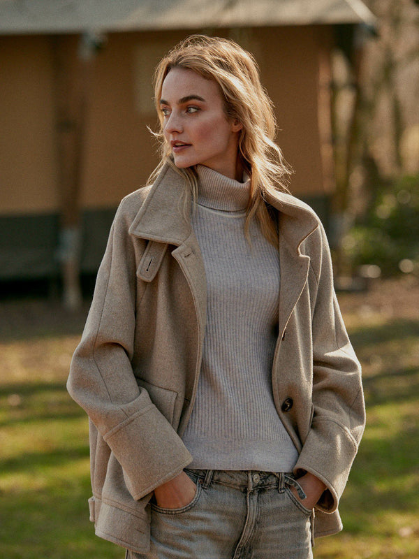 Organic Cashmere Rib-Knit Turtleneck Sweater - Snow