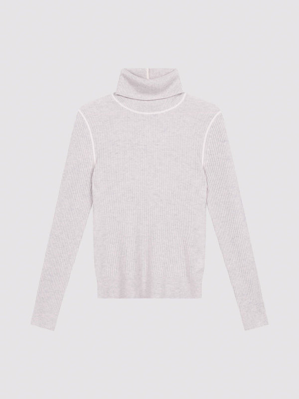 Organic Cashmere Rib-Knit Turtleneck Sweater - Snow