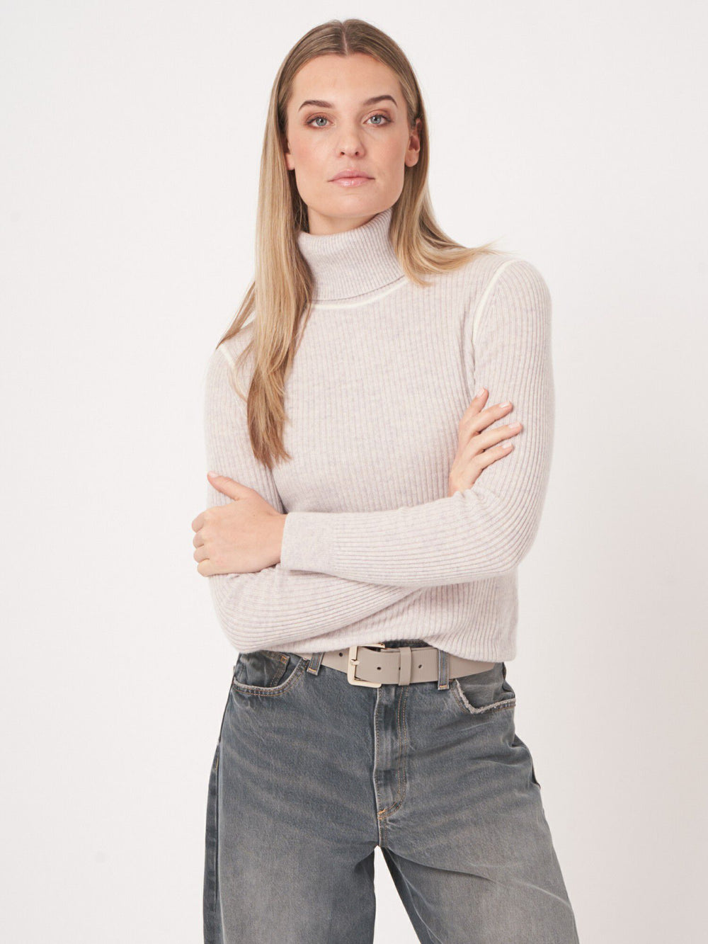 Organic Cashmere Rib-Knit Turtleneck Sweater - Snow