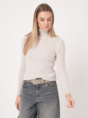 Organic Cashmere Rib-Knit Turtleneck Sweater - Snow