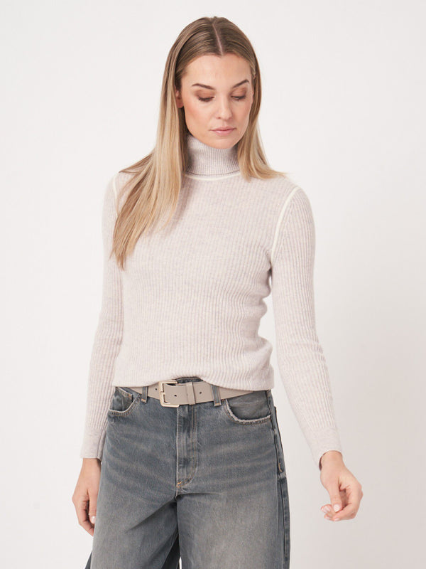 Organic Cashmere Rib-Knit Turtleneck Sweater - Snow