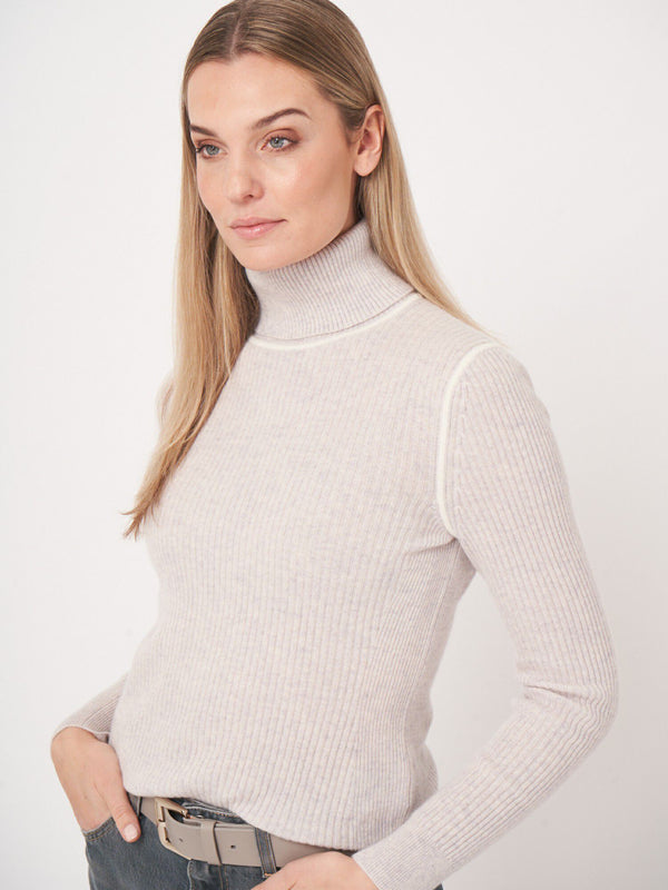 Organic Cashmere Rib-Knit Turtleneck Sweater - Snow