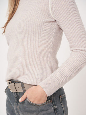 Organic Cashmere Rib-Knit Turtleneck Sweater - Snow