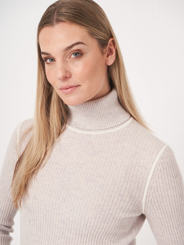 Organic Cashmere Rib-Knit Turtleneck Sweater - Snow