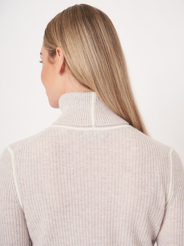 Organic Cashmere Rib-Knit Turtleneck Sweater - Snow