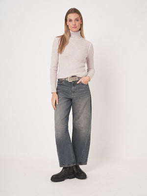 Organic Cashmere Rib-Knit Turtleneck Sweater - Snow