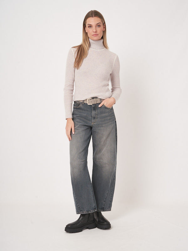 Organic Cashmere Rib-Knit Turtleneck Sweater - Snow