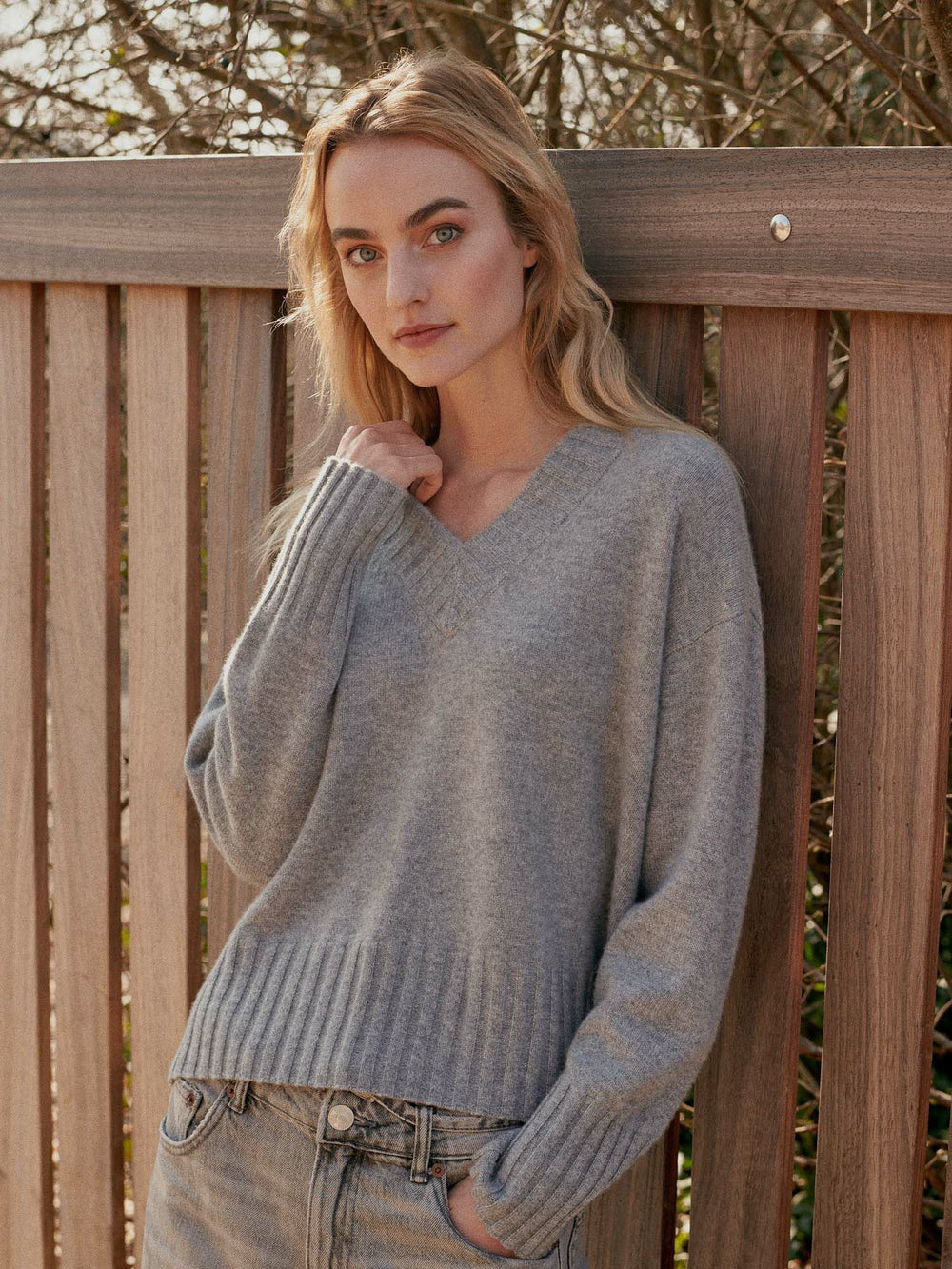 Relaxed Fit Organic Cashmere V-Neck Sweater