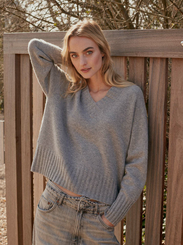 Relaxed Fit Organic Cashmere V-Neck Sweater
