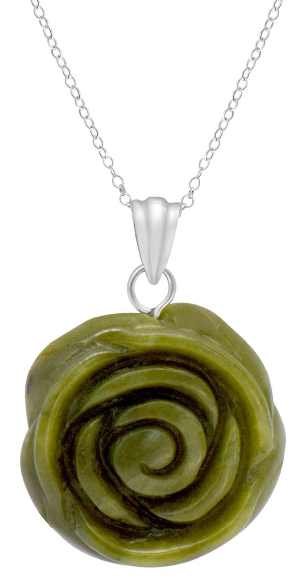 Connemara Marble Sterling Silver Carved Rose Pendant