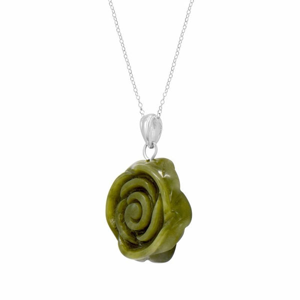 Connemara Marble Sterling Silver Carved Rose Pendant