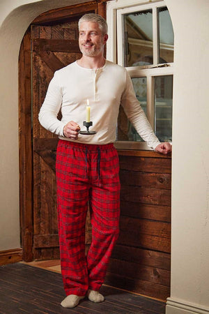 Men's Cotton Flannel Lounge Pants - Red Tartan