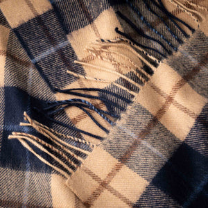 Irish Luxury Merino Wool Scarf - Navy, Beige & Brown Check