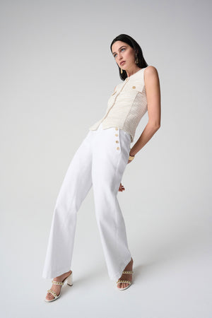 Wide Leg Pull-On Jeans With Gold Buttons