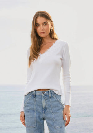 Remi V-Neck w/ Lace Trim - White