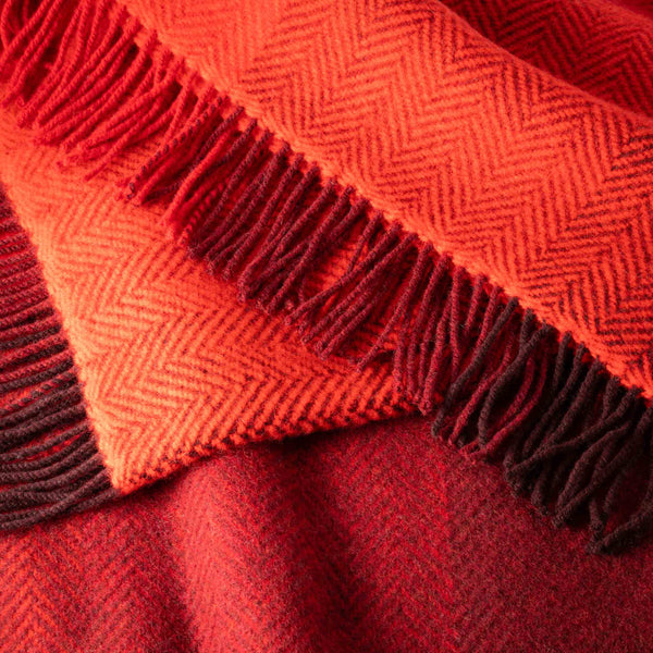 Merino Wool & Cashmere Throw - Red, Wine & Burgundy Blocks