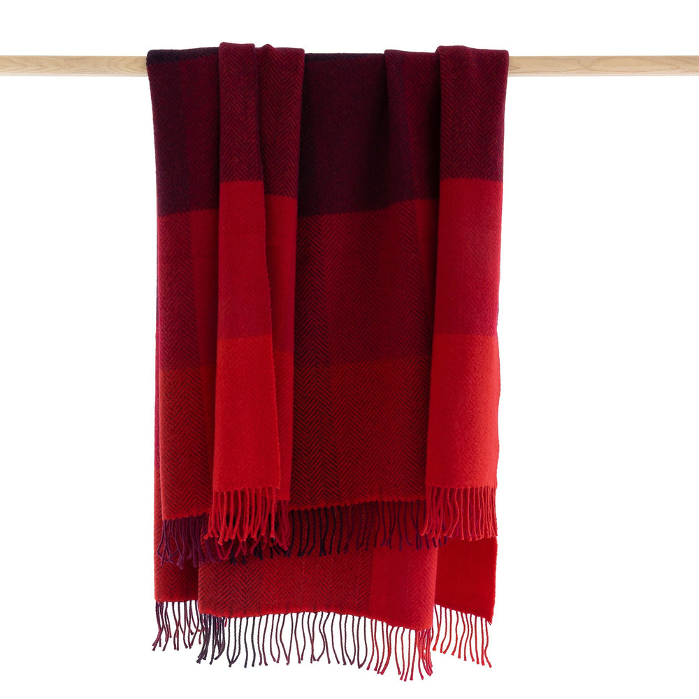 Merino Wool & Cashmere Throw - Red, Wine & Burgundy Blocks