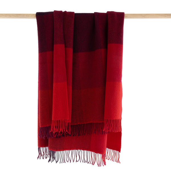 Merino Wool & Cashmere Throw - Red, Wine & Burgundy Blocks