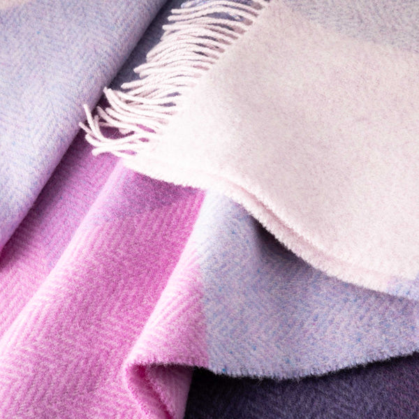 Merino Wool & Cashmere Throw - Purple, Lavender & Lilac Blocks