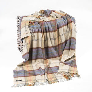 Merino Wool & Cashmere Throw - Grey Mustard Plaid