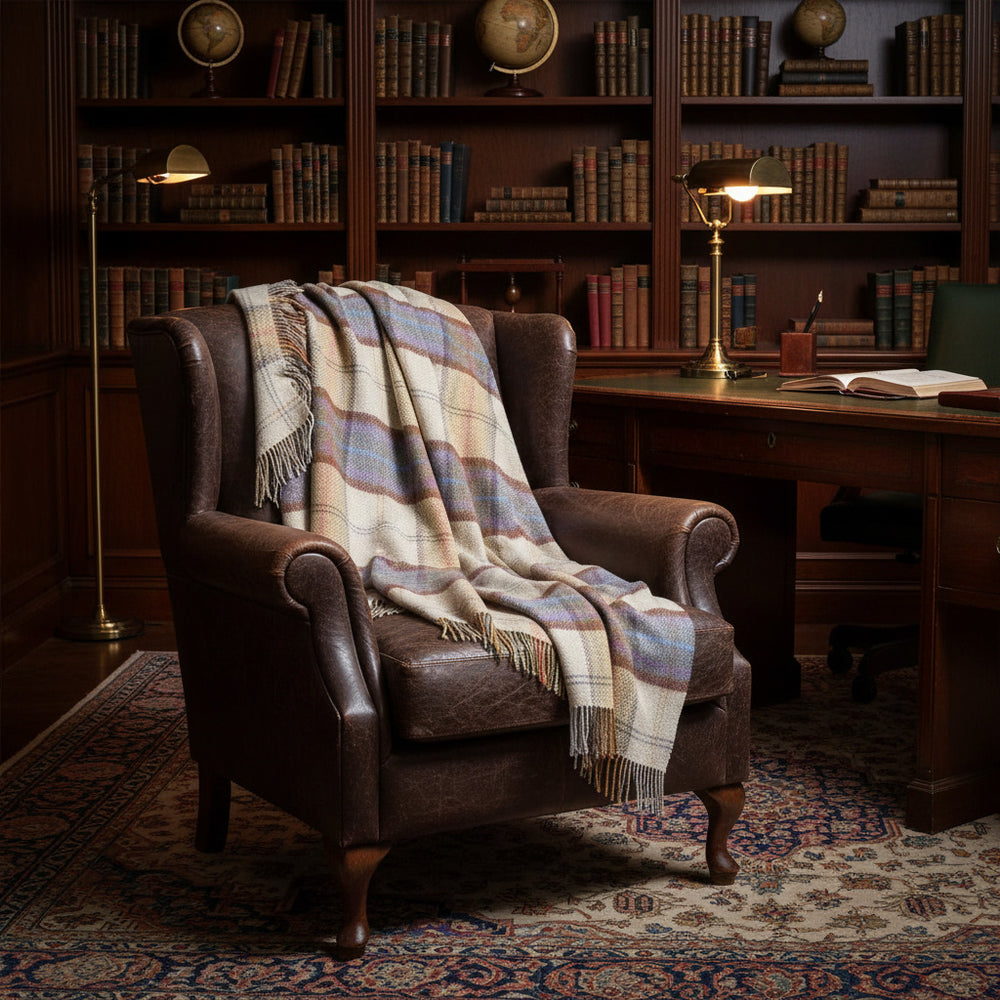 Merino Wool & Cashmere Throw - Grey Mustard Plaid