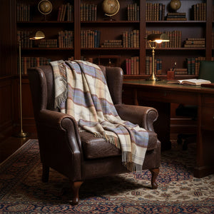 Merino Wool & Cashmere Throw - Grey Mustard Plaid