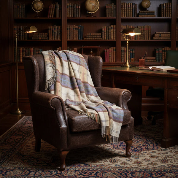 Merino Wool & Cashmere Throw - Grey Mustard Plaid