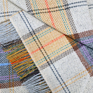 Merino Wool & Cashmere Throw - Grey Mustard Plaid