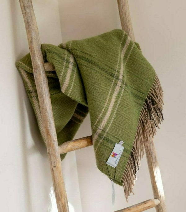 Luxury Merino & Cashmere Throw - Green, Beige & Cream Overcheck