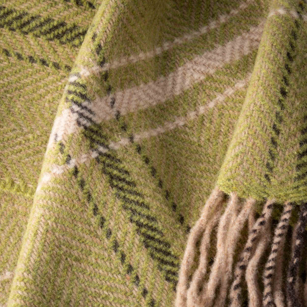 Luxury Merino & Cashmere Throw - Green, Beige & Cream Overcheck