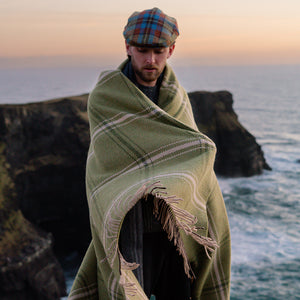 Luxury Merino & Cashmere Throw - Green, Beige & Cream Overcheck