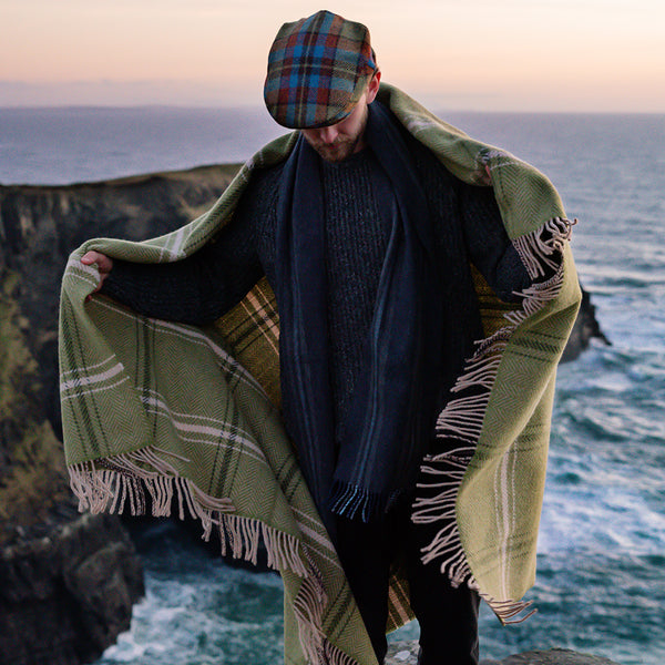 Luxury Merino & Cashmere Throw - Green, Beige & Cream Overcheck
