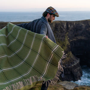 Luxury Merino & Cashmere Throw - Green, Beige & Cream Overcheck