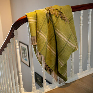 Luxury Merino & Cashmere Throw - Green, Beige & Cream Overcheck