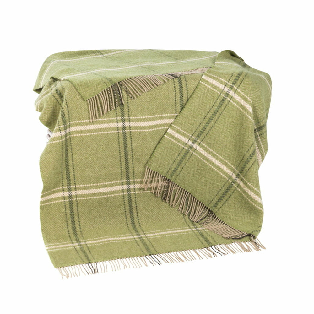 Luxury Merino & Cashmere Throw - Green, Beige & Cream Overcheck
