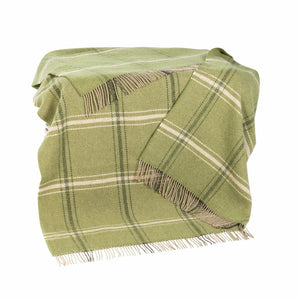 Luxury Merino & Cashmere Throw - Green, Beige & Cream Overcheck