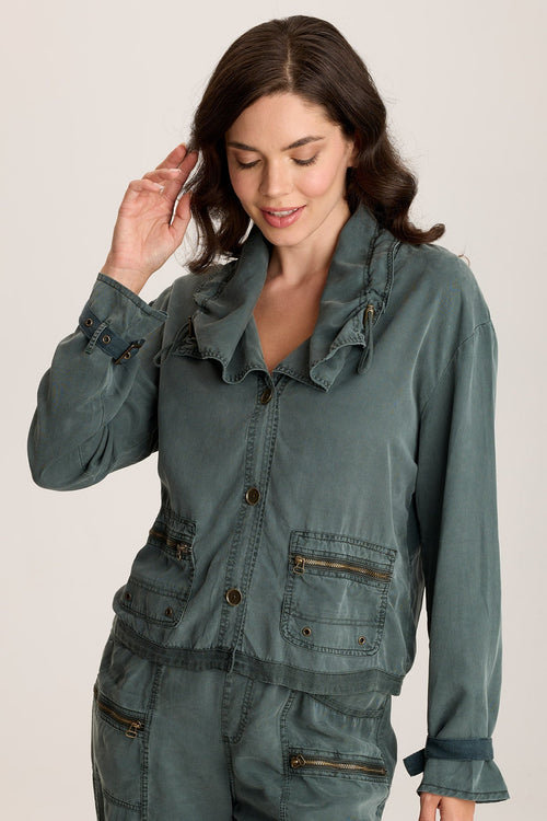 Oziel Twill Utility Jacket With Drawstring Collar