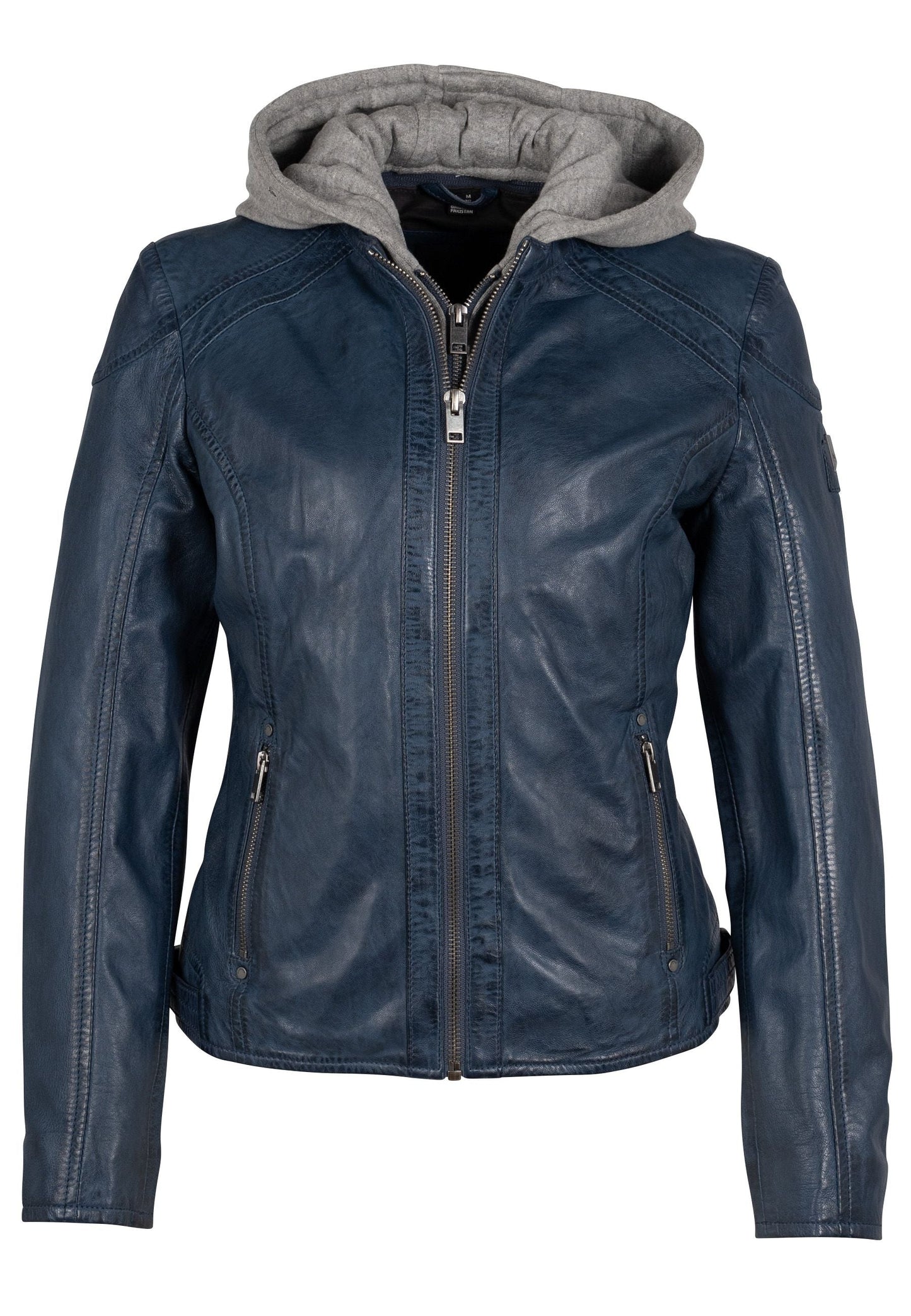 Allice RF Leather Jacket With Removeable Hoodie - Blue