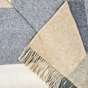 Merino Wool & Cashmere Throw - Cream, Charcoal Large Block