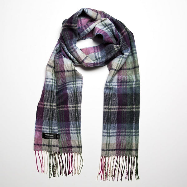 Irish Luxury Merino Wool Scarf - Green, Blue & Pink Plaid