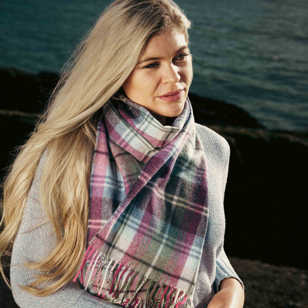 Irish Luxury Merino Wool Scarf - Green, Blue & Pink Plaid