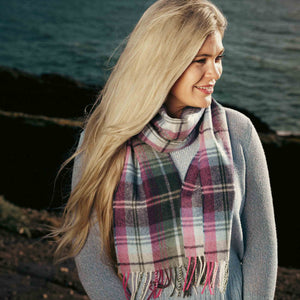 Irish Luxury Merino Wool Scarf - Green, Blue & Pink Plaid