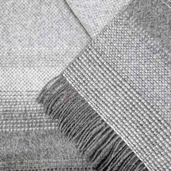 Merino Wool & Cashmere Throw - Grey & Silver Border Check