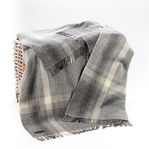 Merino Wool & Cashmere Throw - Grey & Silver Border Check